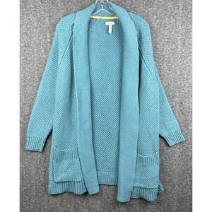 Matilda Jane Cardigan Womens S/M Blue Open Front Knit Collar Pockets Boho